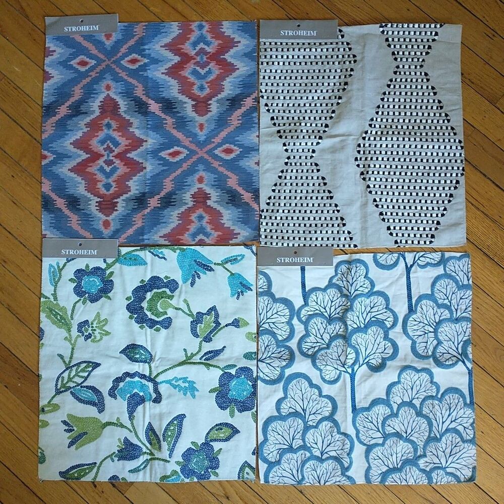 New Stroheim Fabric Sample Embroidered Floral Modern Square Lot Of 4 17x17"